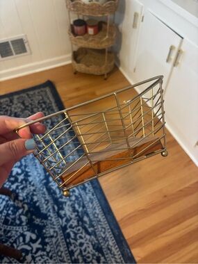 Gold Wire and Wood Napkin or Letter Holder